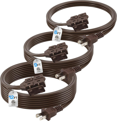 Cable extensión interior 6/9/12ft 2 clavijas marrón 3 salidas 13a