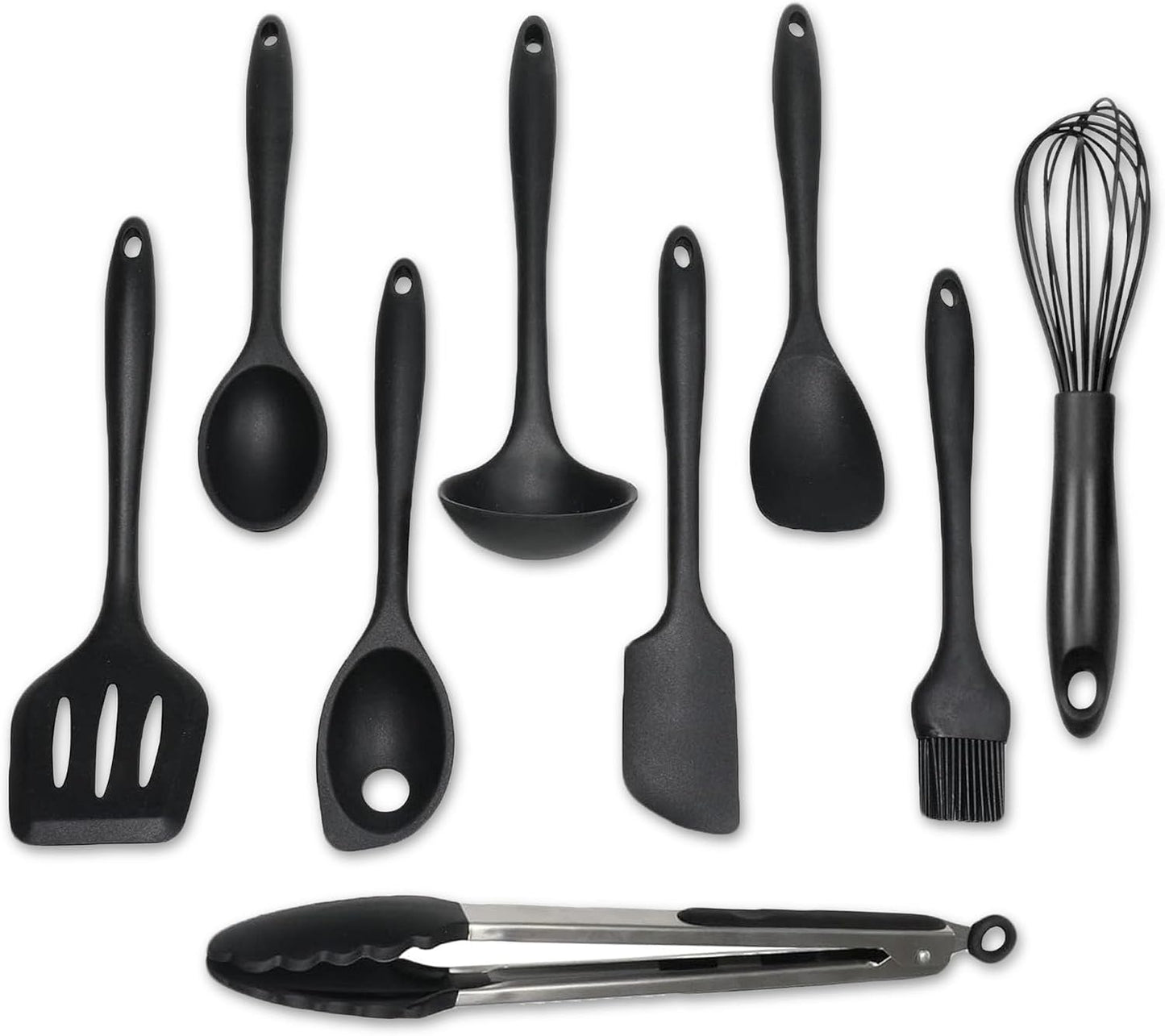 Juego 9 pzas utensilios cocina silicona antiarañazos sin BPA