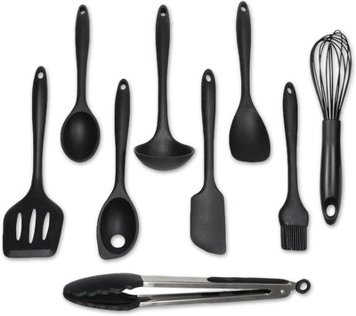 Juego 9 pzas utensilios cocina silicona antiarañazos sin BPA