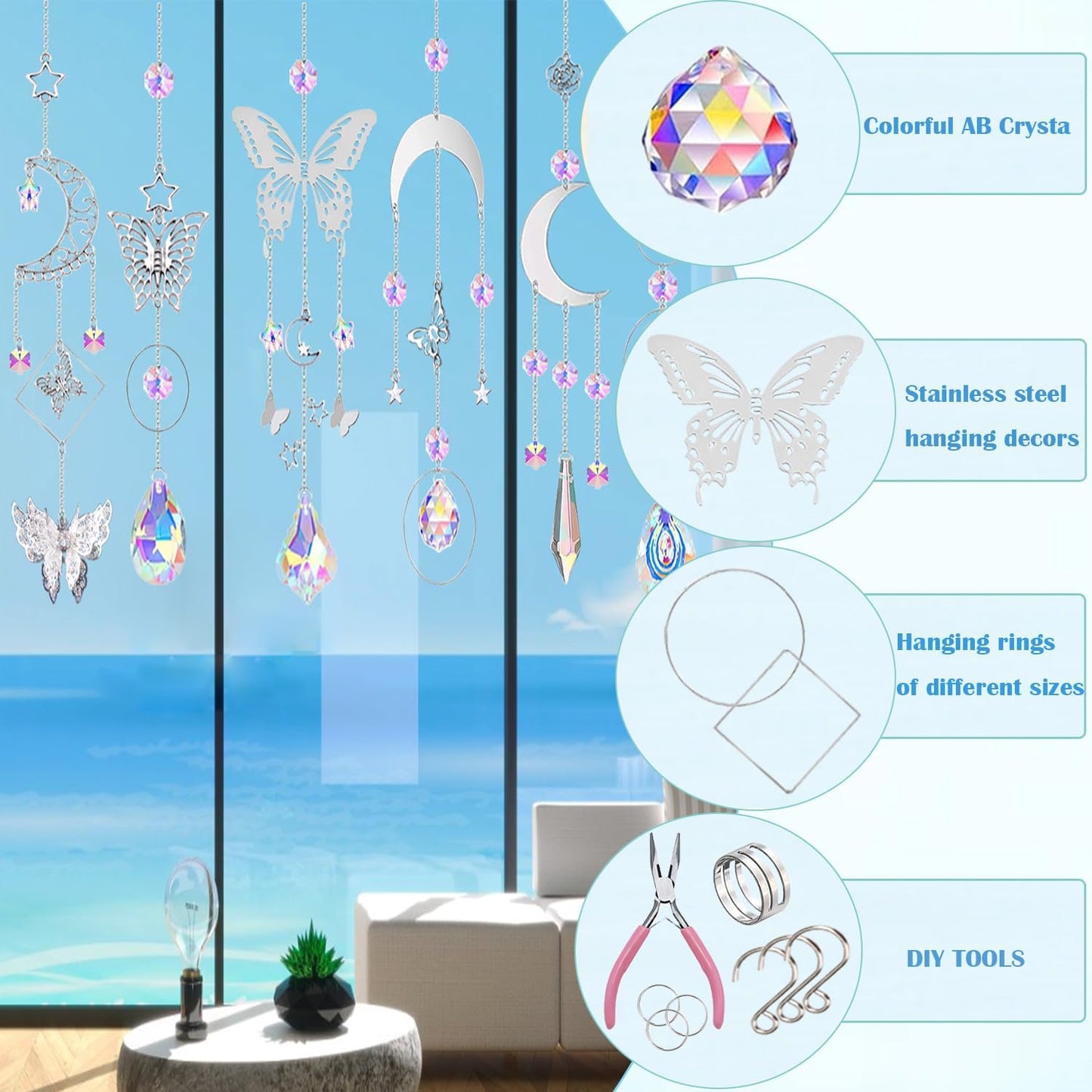 Kit 300 Pzas Atrapasoles Cristal Cadena Colgar Ventana