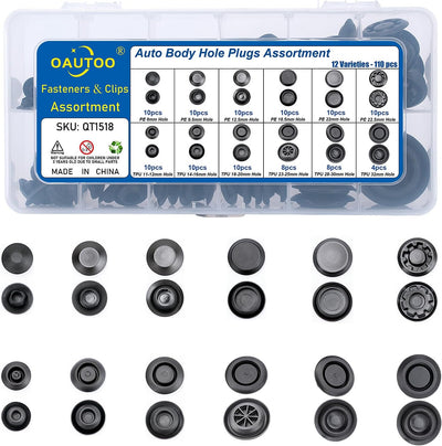 110 Pzas Kit Tapones Plástico Negro para Huecos Auto