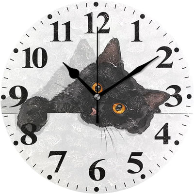 Reloj pared redondo 9.8pulg sala cocina escritorio gato negro