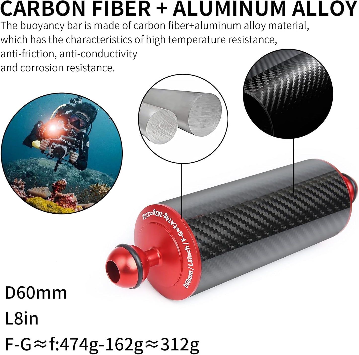 Brazo flotante fibra carbono rojo 8pulg set 2 para luces