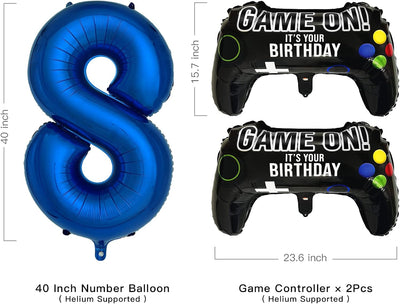 Paquete 2 globos fiesta videojuegos azul marino número 8