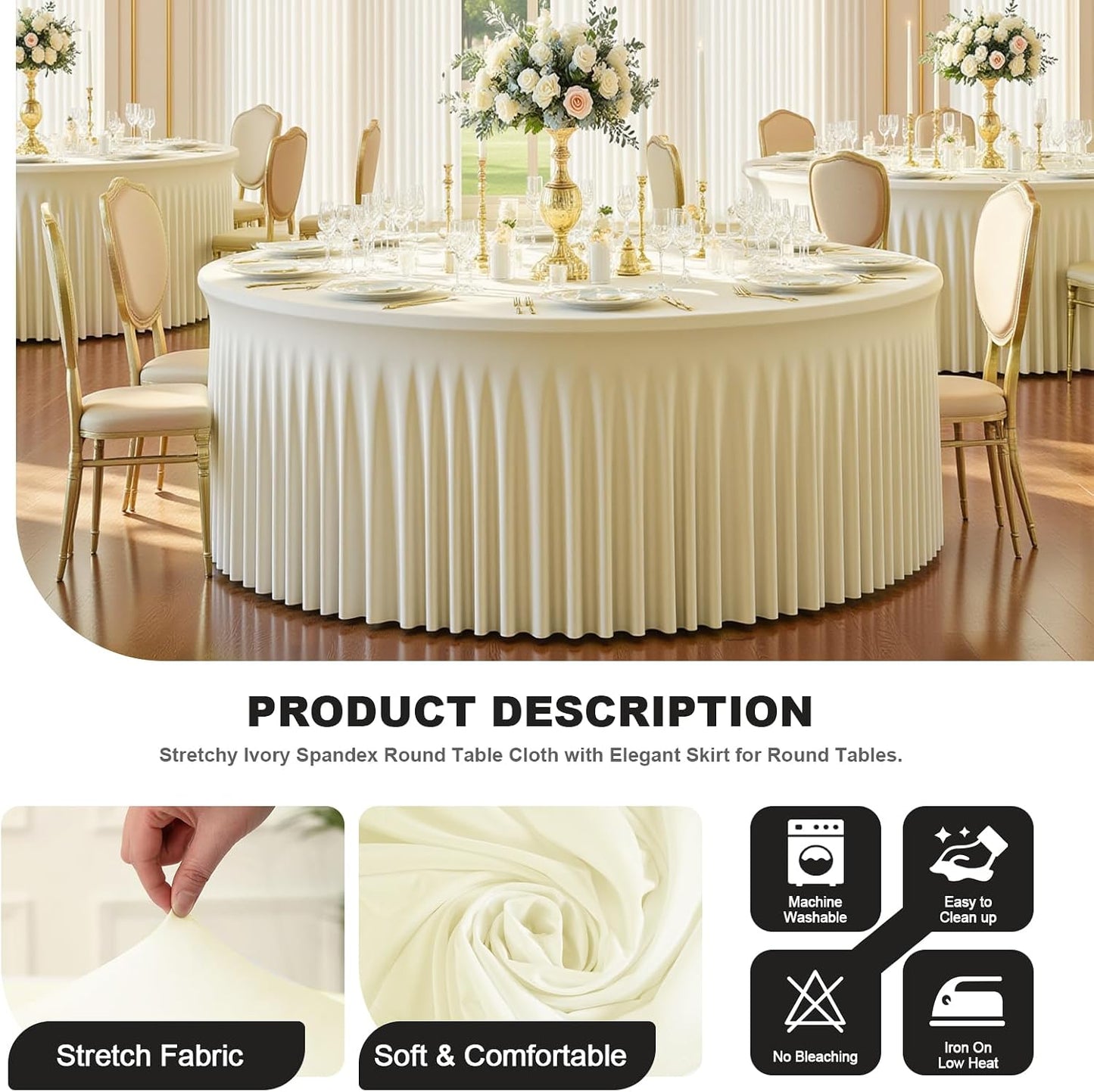 4 Pzas Manta Redonda 5ft Elástica para Mesa Banquete