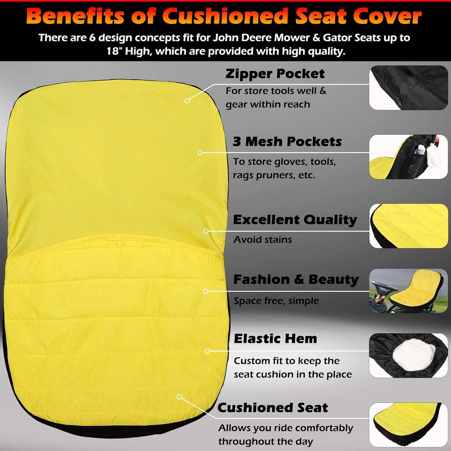 Funda asiento cortacésped John Deere acolchada impermeable