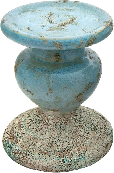 Soporte vela pilar terracota azul envejecida