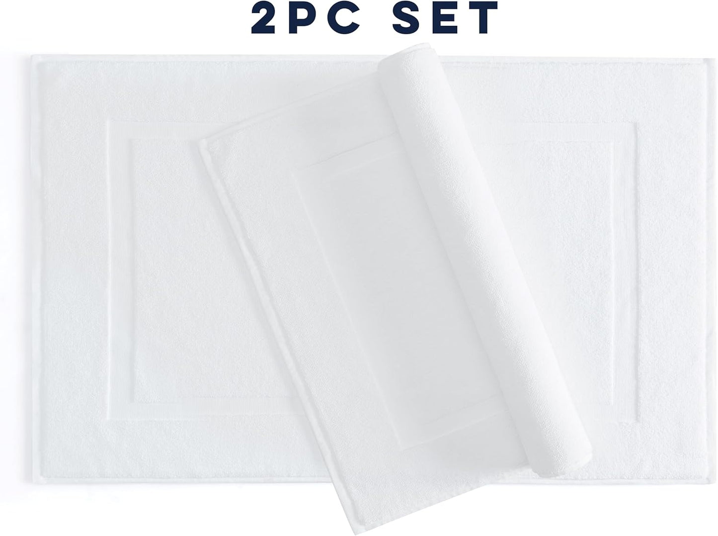 2 Tapetes Baño Algodón Blanco 34x21pulg Suaves Absorbentes
