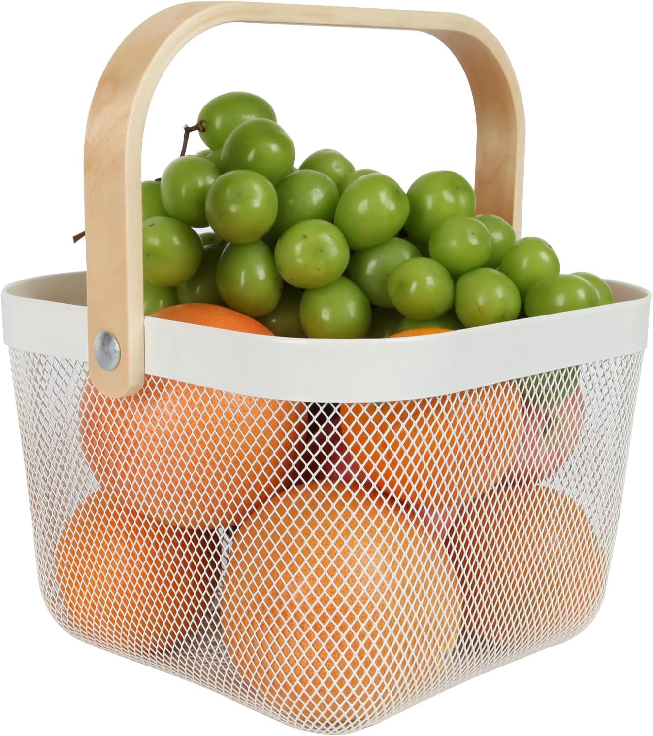 Cesta de acero malla mango madera para jardín cocina baño