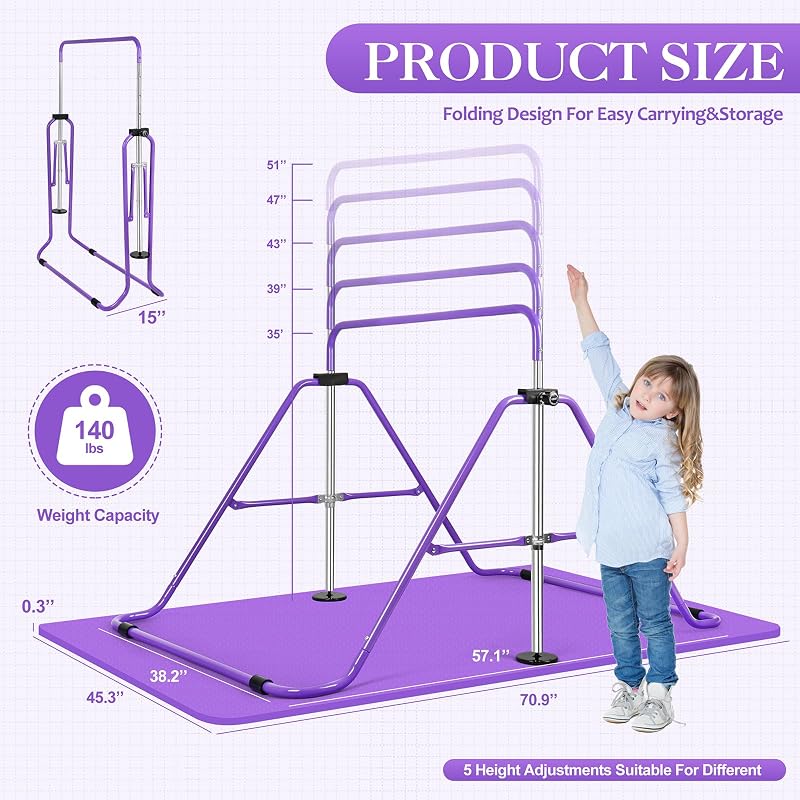 Barra gimnasia ajustable para niños con anillos