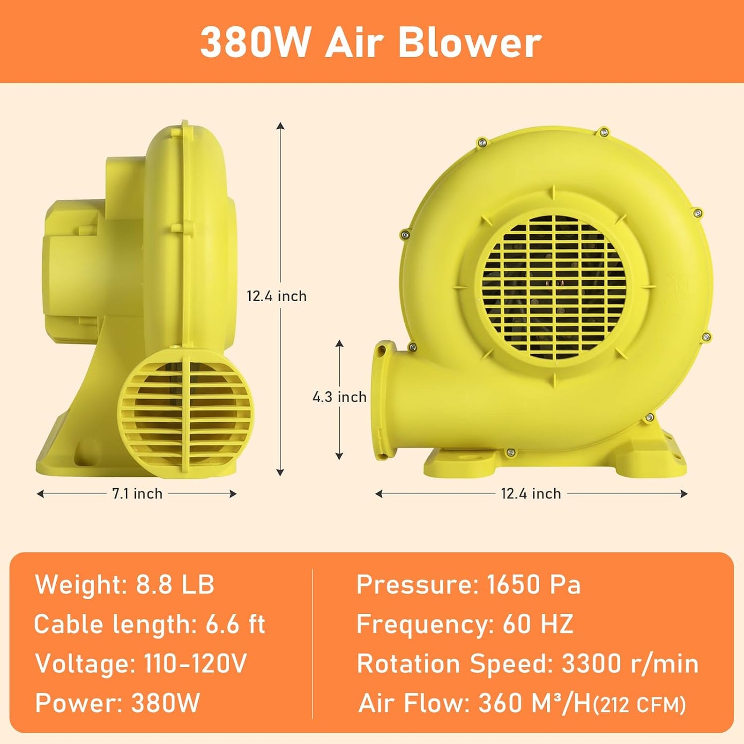 Soplador aire 380W para inflables rebote toboganes