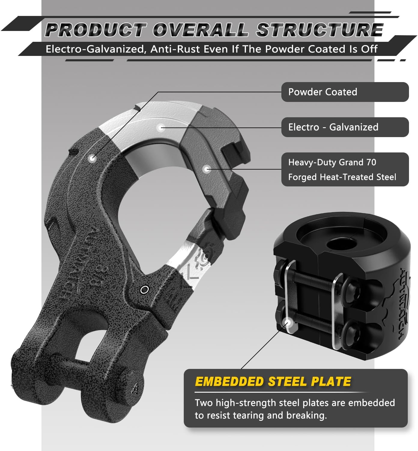 Gancho cabrestante 3/8" acero forjado grado 70