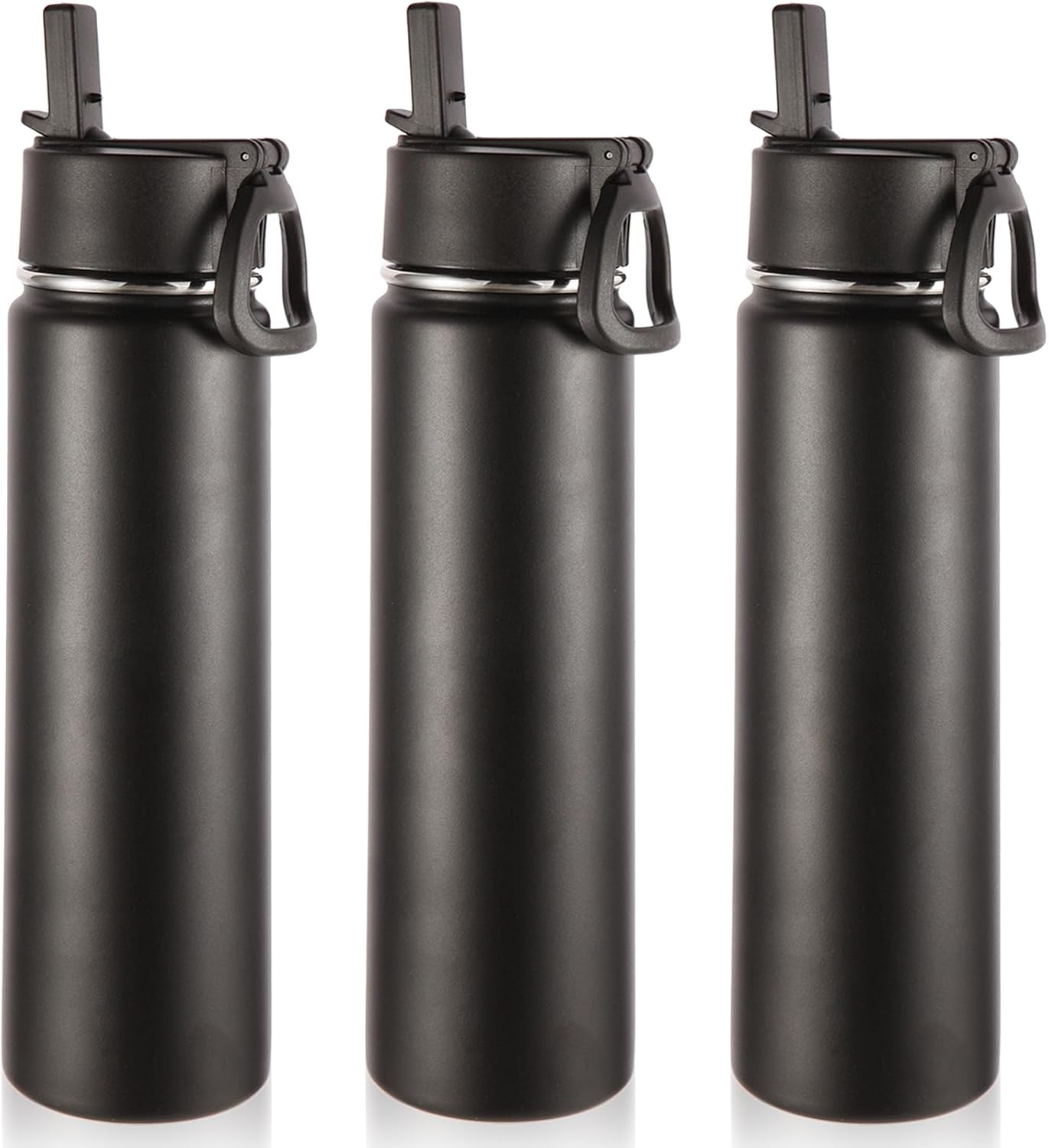 Botella agua aislada 24oz con popote 3 Pzas metal doble