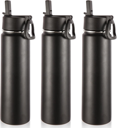 Botella agua aislada 24oz con popote 3 Pzas metal doble