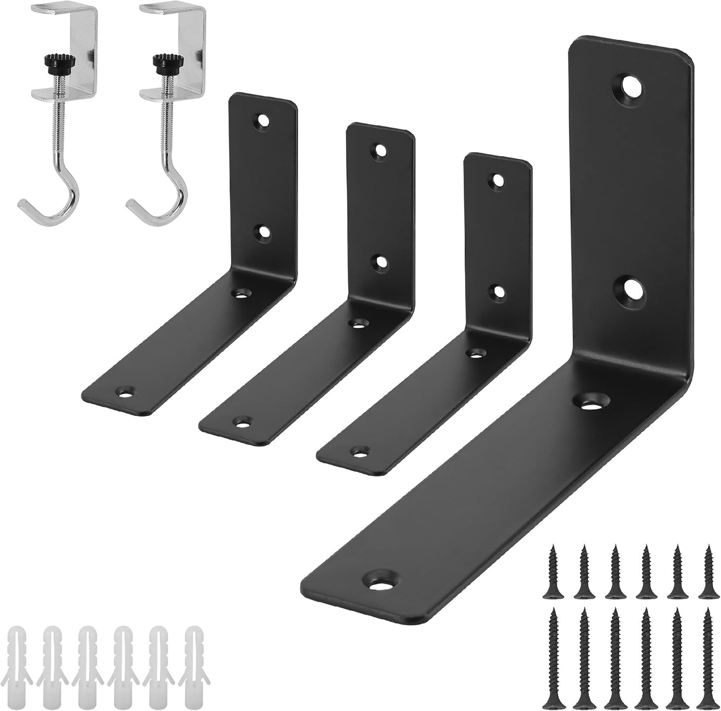 Soportes estante L metal negro 6x4 4 Pzas
