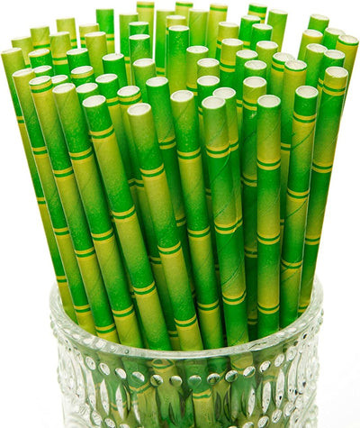 100 Pajitas Papel Bambú Estampado 2 Colores Jugos Batidos