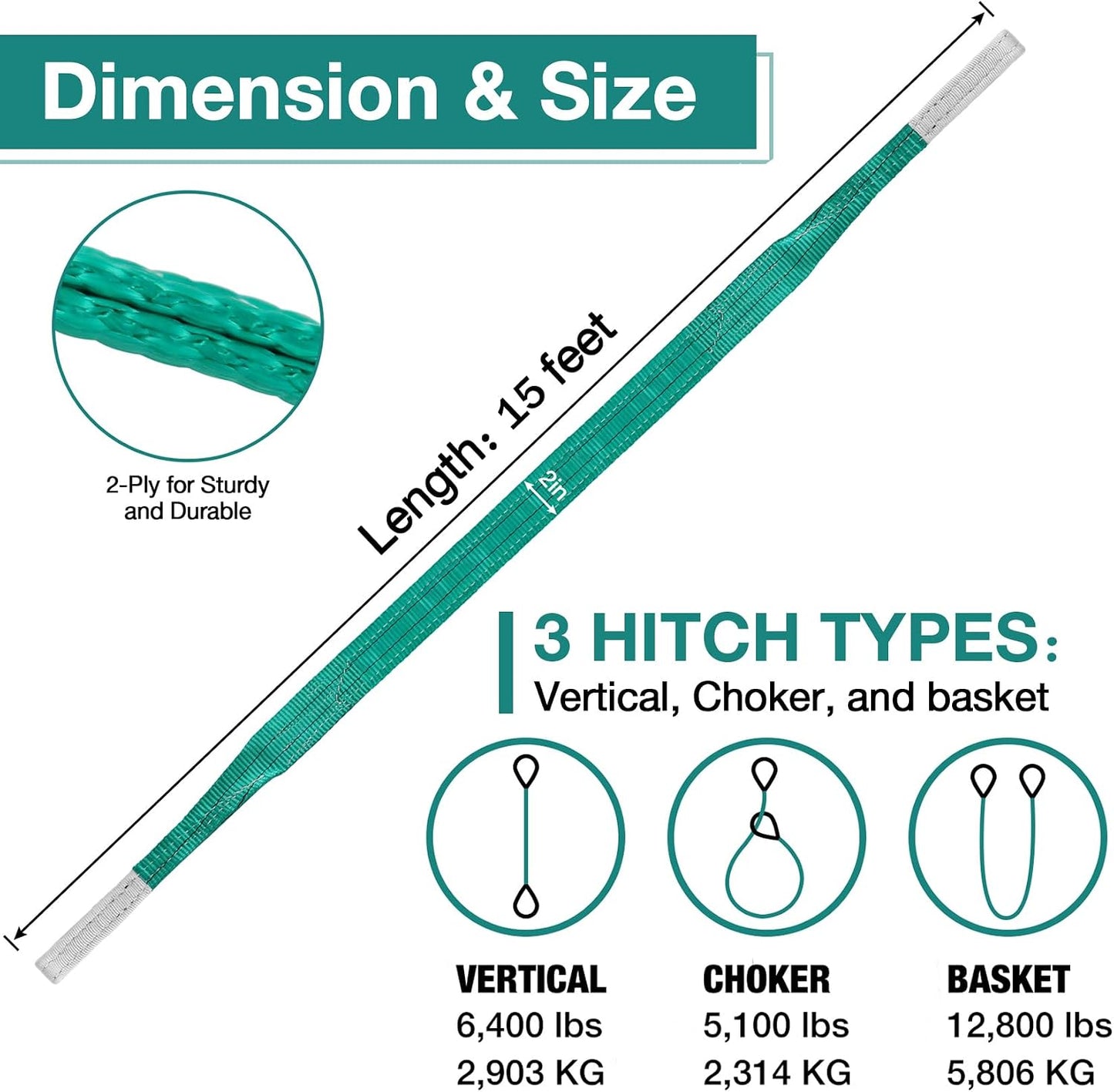 Correas elevación nylon 2x15' ojo plano para gato hidráulico
