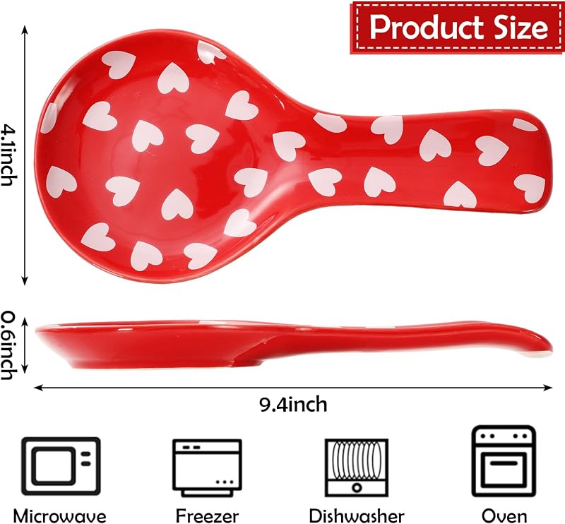 Soporte cuchara cerámica corazón rojo y blanco 9.4pulg