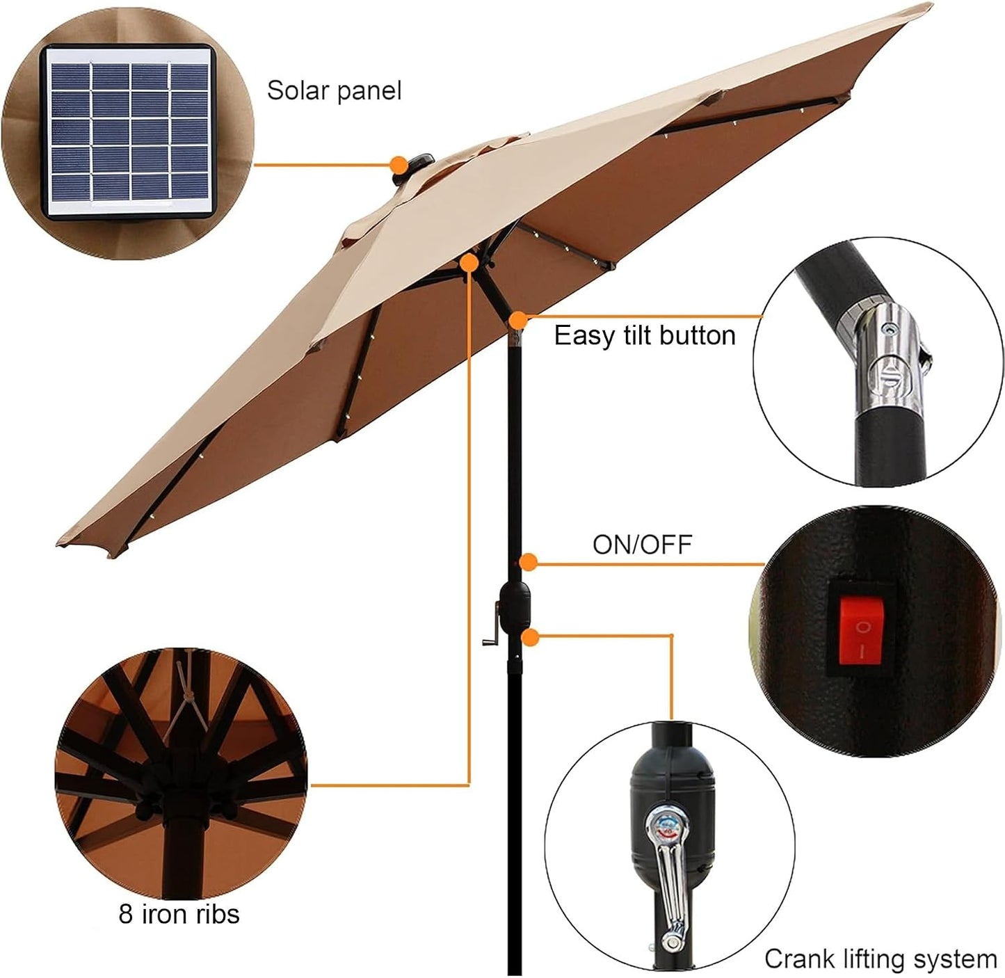 Sombrilla solar 9ft con 32 luces LED para jardín terraza
