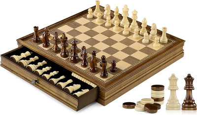 Set tablero magnético ajedrez damas madera 12.8pulg 2en1