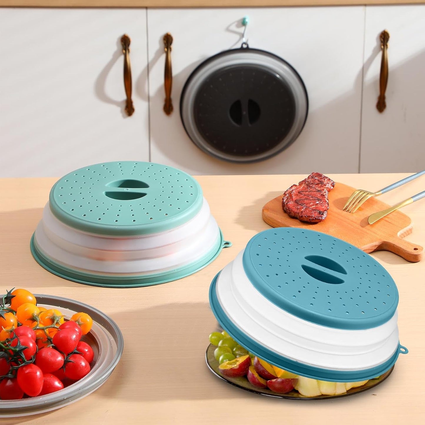4 Cubiertas Silicona Microondas Set Cocina Gris Negro