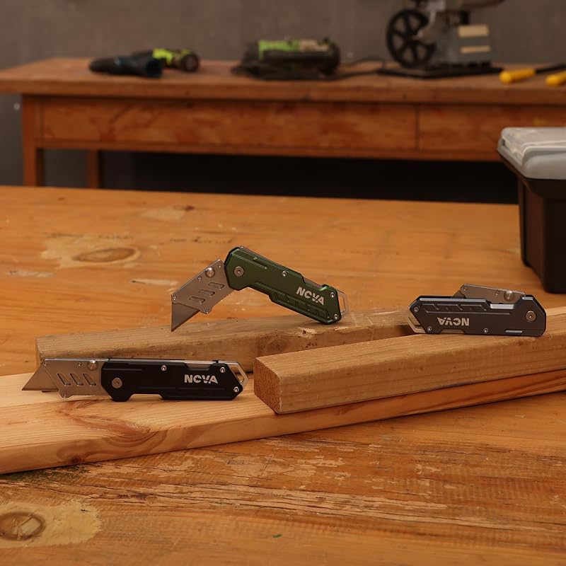 Cuchillo utilitario plegable 10 cuchillas cambio rápido azul