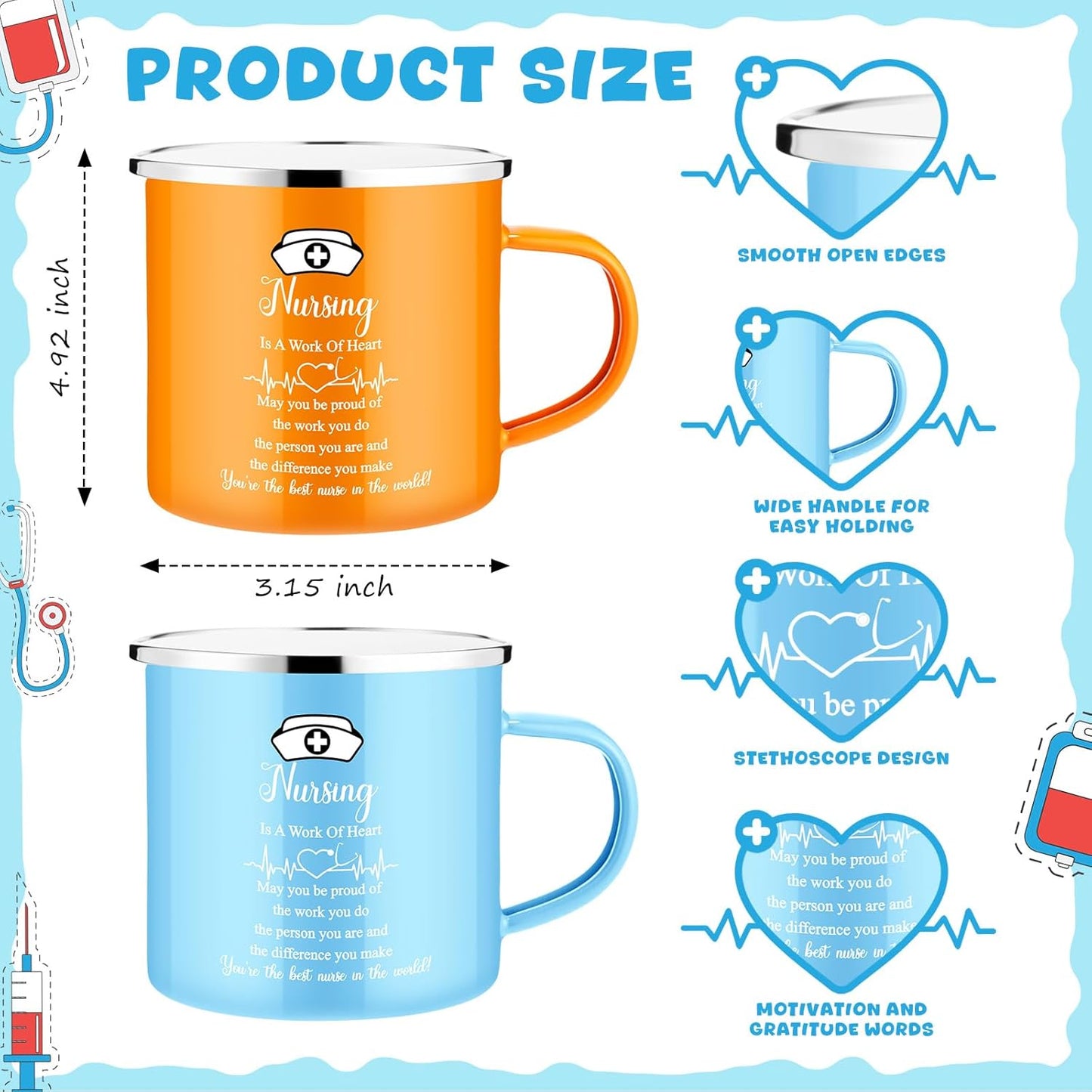 Set 36 Pzas Regalo Enfermeras Taza Esmaltada 12oz Llavero Silicona