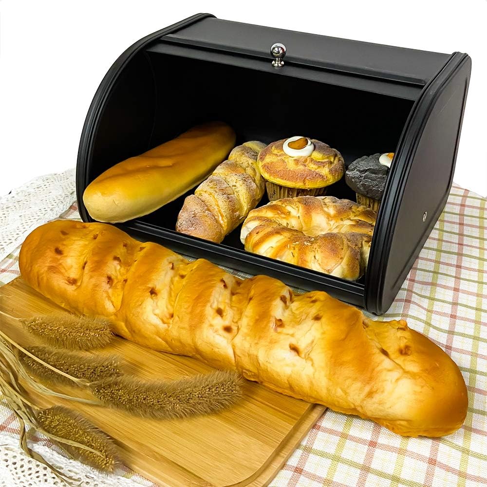 Caja pan metal con tapa enrollable negro almacenamiento