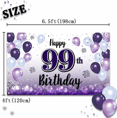 Decoración cumpleaños 99 globo morado cartel telón fondo