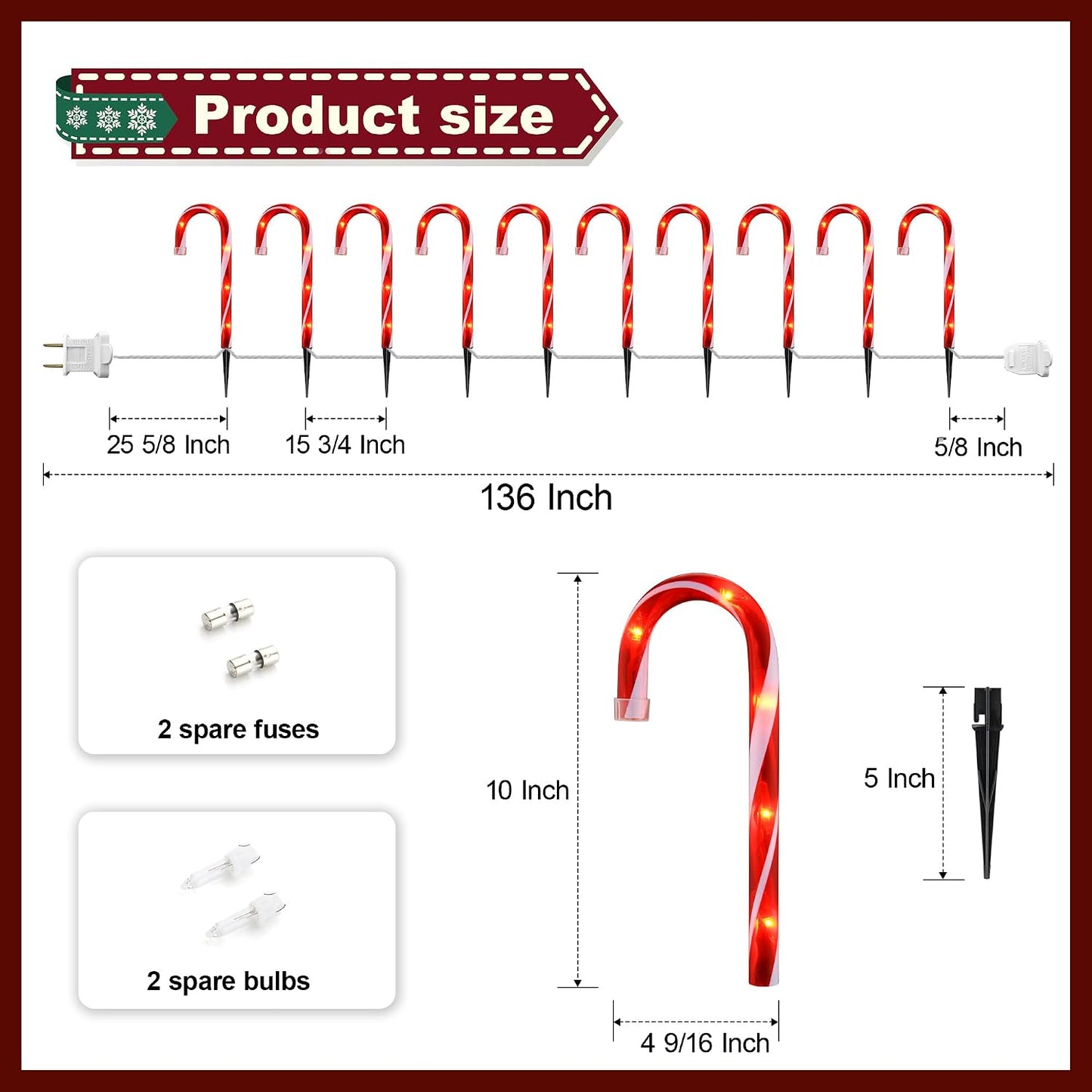 Luces bastón caramelo navidad para patio jardín 10pulg pack