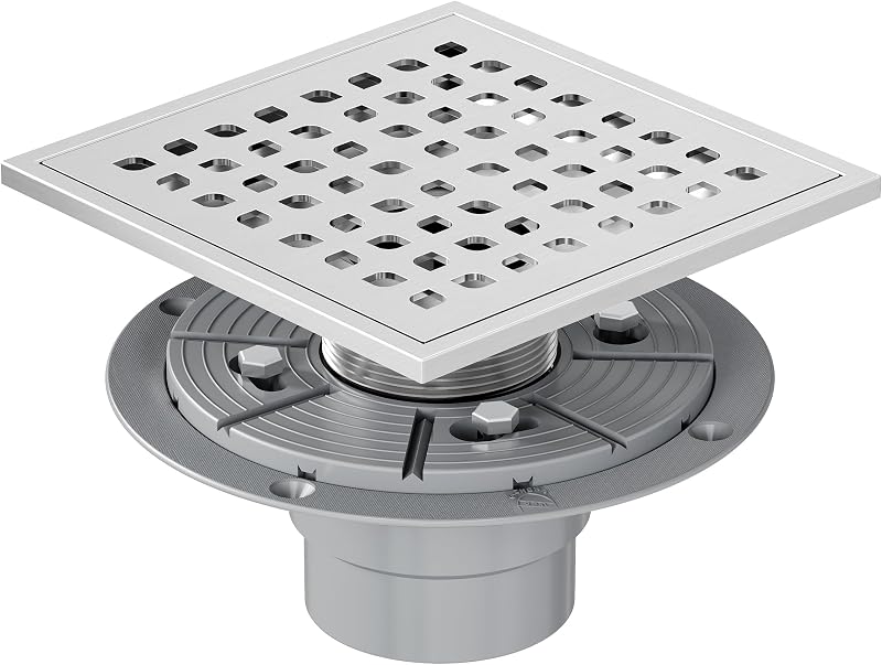 Desagüe cuadrado níquel cepillado 6" base PVC perfil bajo