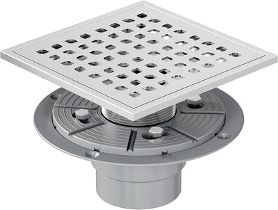Desagüe cuadrado níquel cepillado 6" base PVC perfil bajo