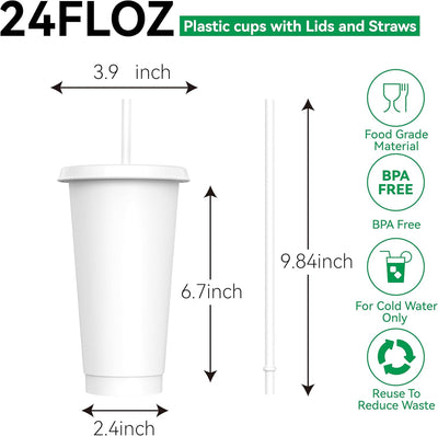 Vasos plástico 24oz con tapa pajita reutiliz. bebidas frías