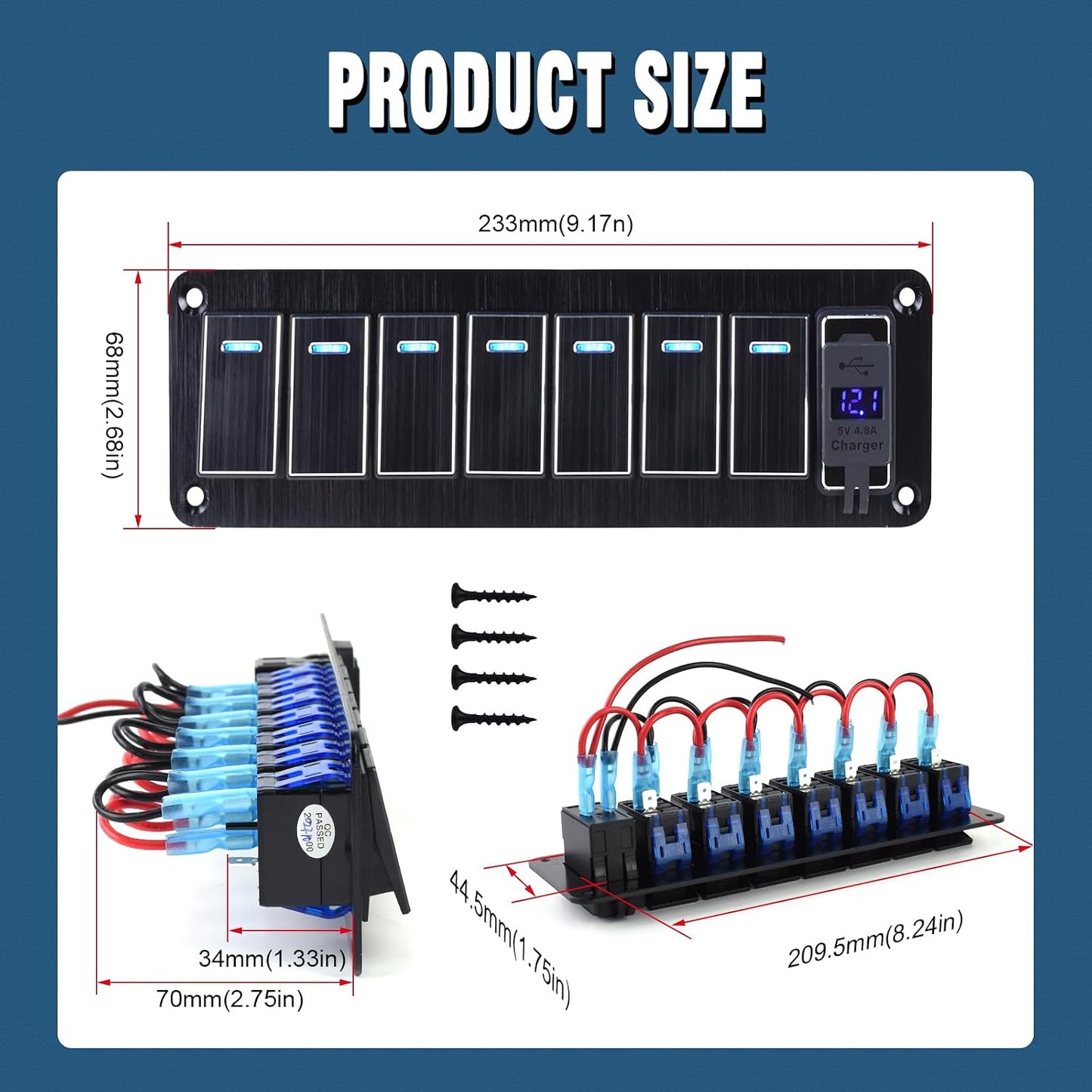 Panel interruptores marinos 12-24V aluminio USB dual 4.8A