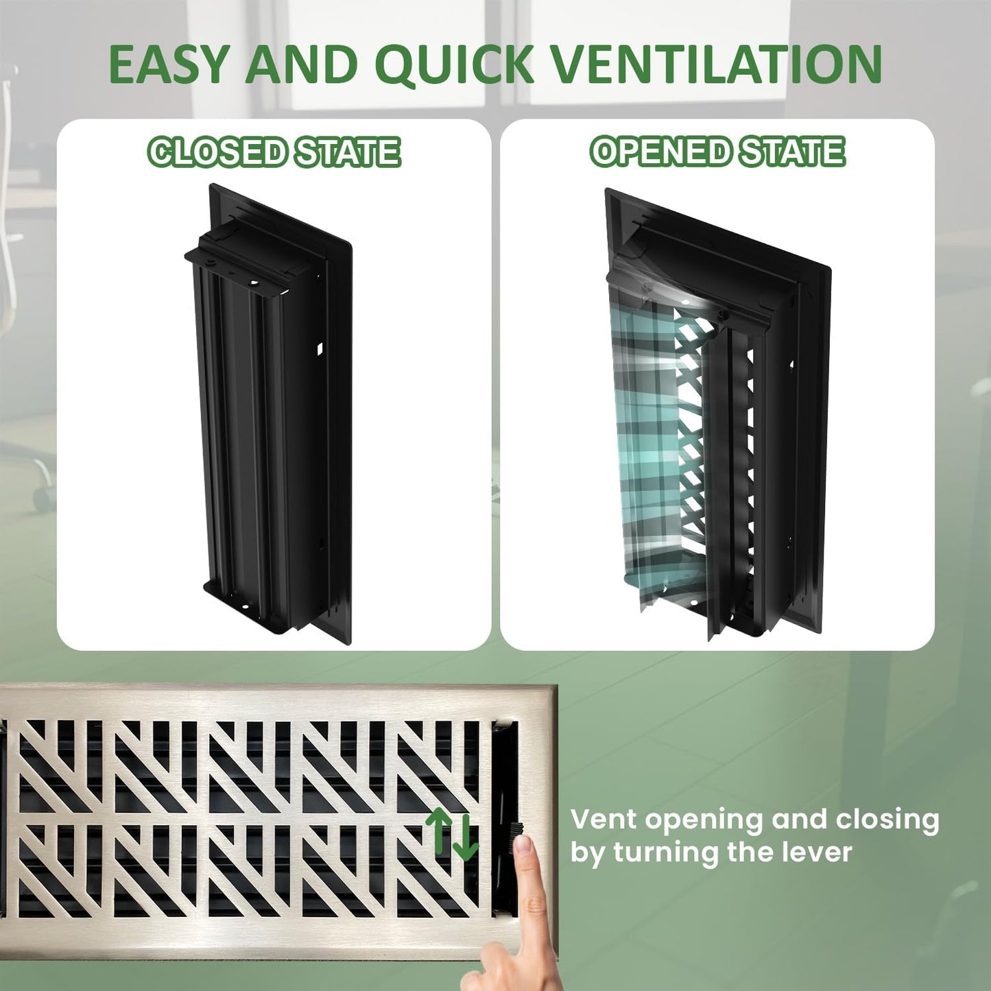 Registro piso acero 2x14pulg cuadrado negro texturizado