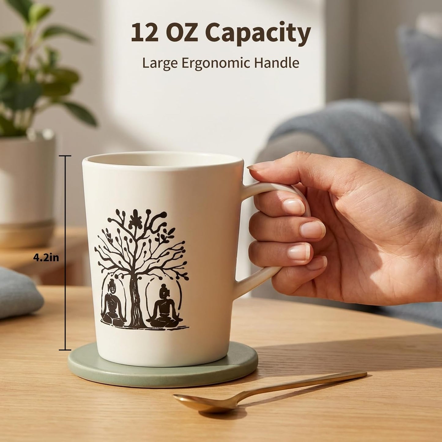 Taza bambú 12oz patrón yoga retro vaso irrompible