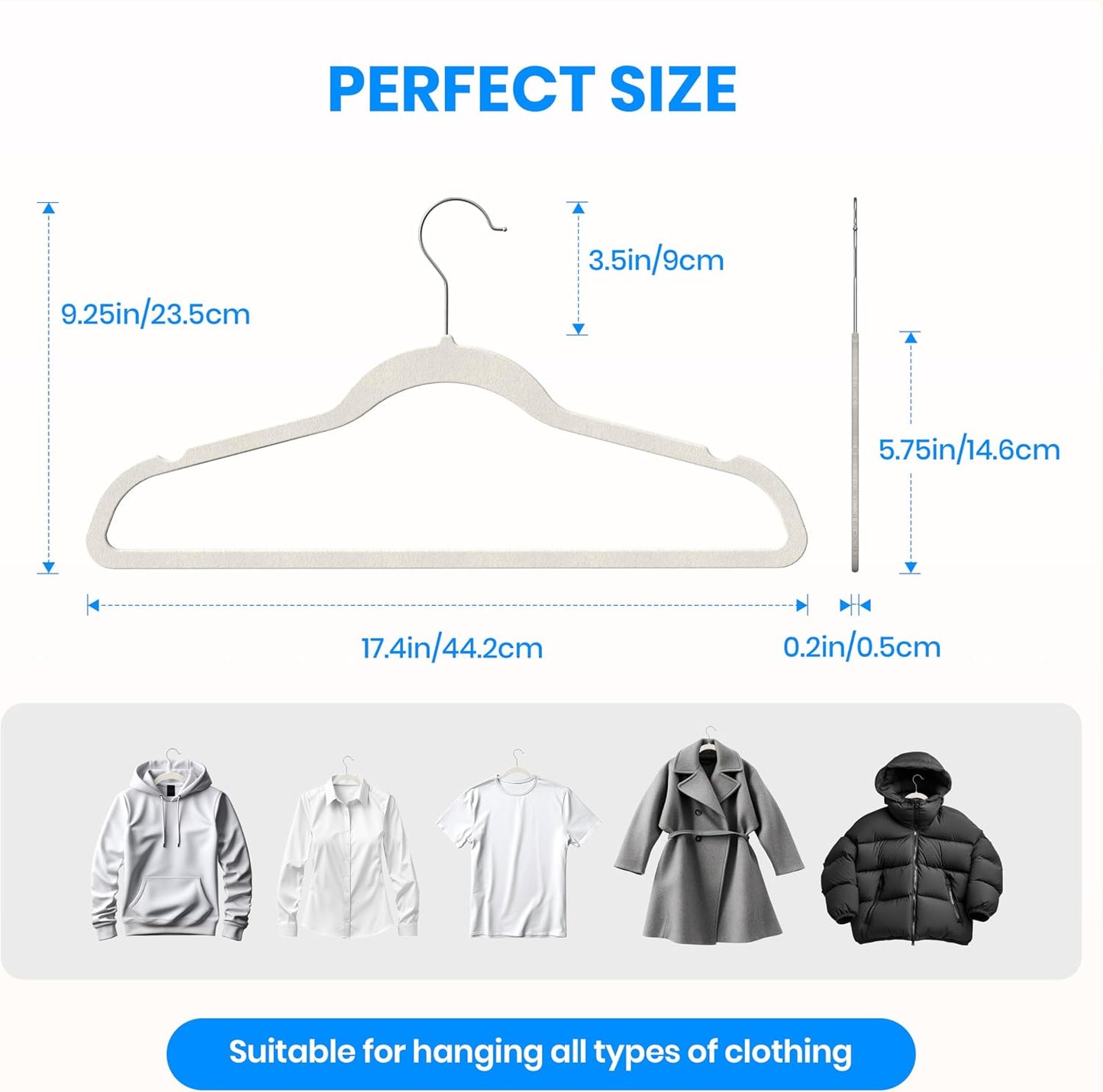 70 Perchas Terciopelo Antiderrap con Ganchos 360° Blanco