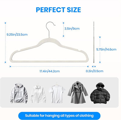70 Perchas Terciopelo Antiderrap con Ganchos 360° Blanco