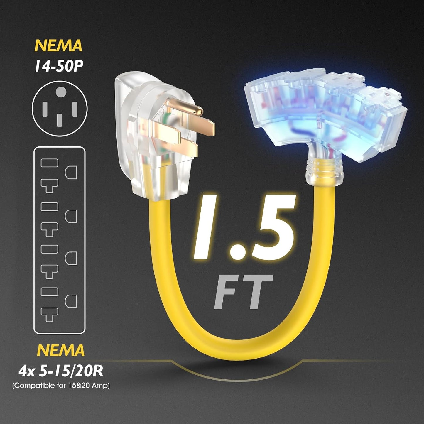 Cable adaptador NEMA 14-50P a 5-15R/5-20R