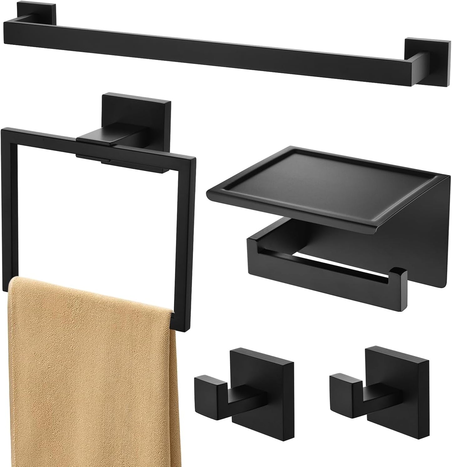 Toallero baño negro 5pzas 16pulg soporte papel higiénico