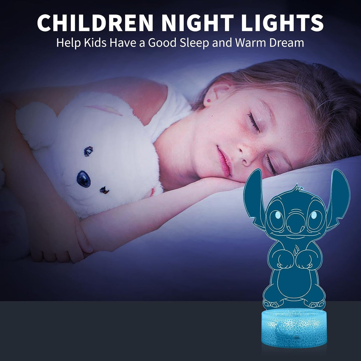 Luz nocturna 3D regulable para niñas con 16 colores LED