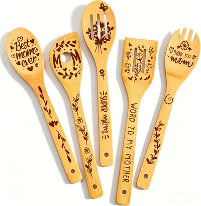 Juego 5 piezas cuchara espátula madera regalo mamá
