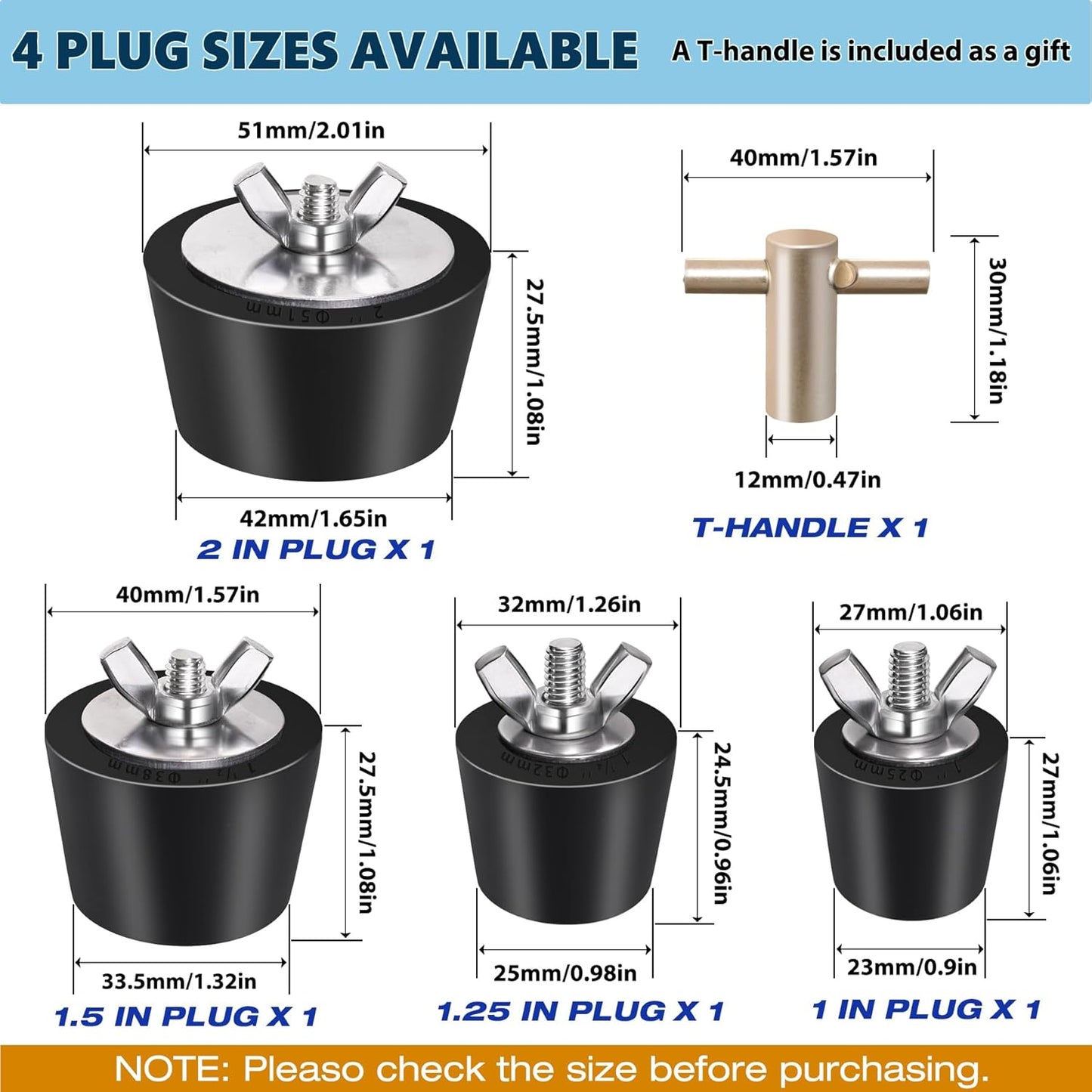 4 Tapones Invierno Piscina Goma con Mango T 1-2"