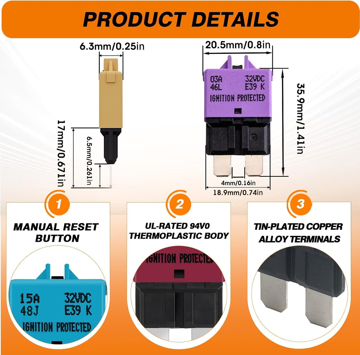Disyuntor E39 T3 3-30A 32VDC cuerpo termoplástico UL