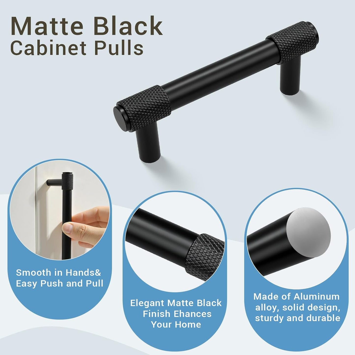 10 Manijas Gabinete 3pulg Moleteadas Negro Mate