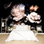 Papel pintado floral peonía negra con flores rosas