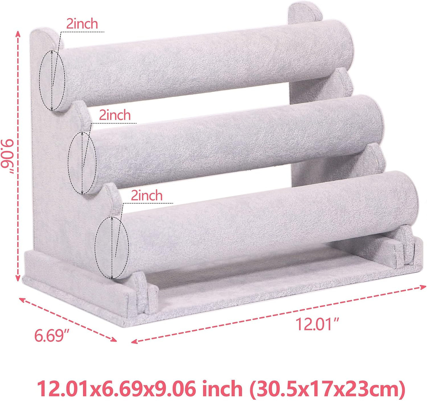 2 Soportes terciopelo para joyas y relojes 3 niveles gris
