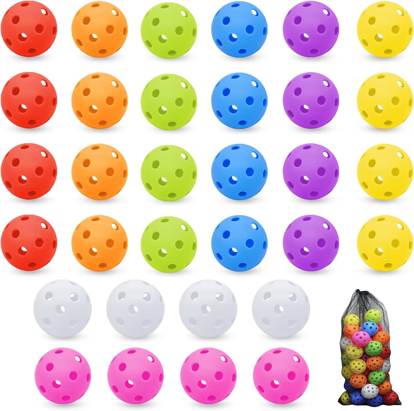 40 Pelotas Béisbol Plástico Huecas con Bolsa Cordón