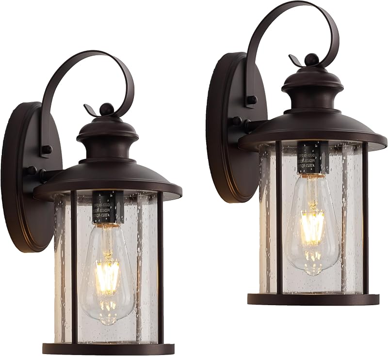 2 Faroles Pared Exteriores 13.75" Vidrio Transparente Bronce