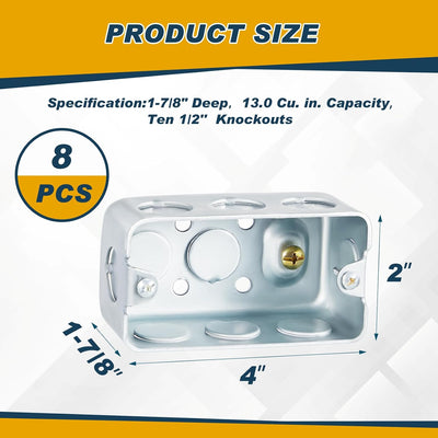 Caja eléctrica metal 4x2pulg 13pulg cúb. 8 pzas